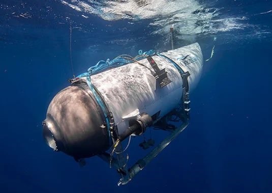 Foto van OceanGate van hun Titan-onderzeeër, de onderzeeër waarin miljardairs probeerden naar de Titanic te gaan. De onderzeeër werd vernietigd door een implosie.