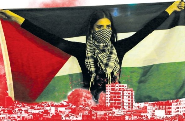 demonstrante met palestina-vlag