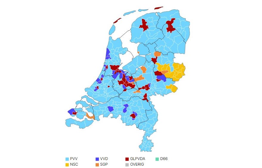 kaart verkiezingsuitslag NL TK2023